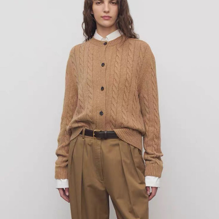 Sweater women with complex braid pattern and continuous buttoning Lune London