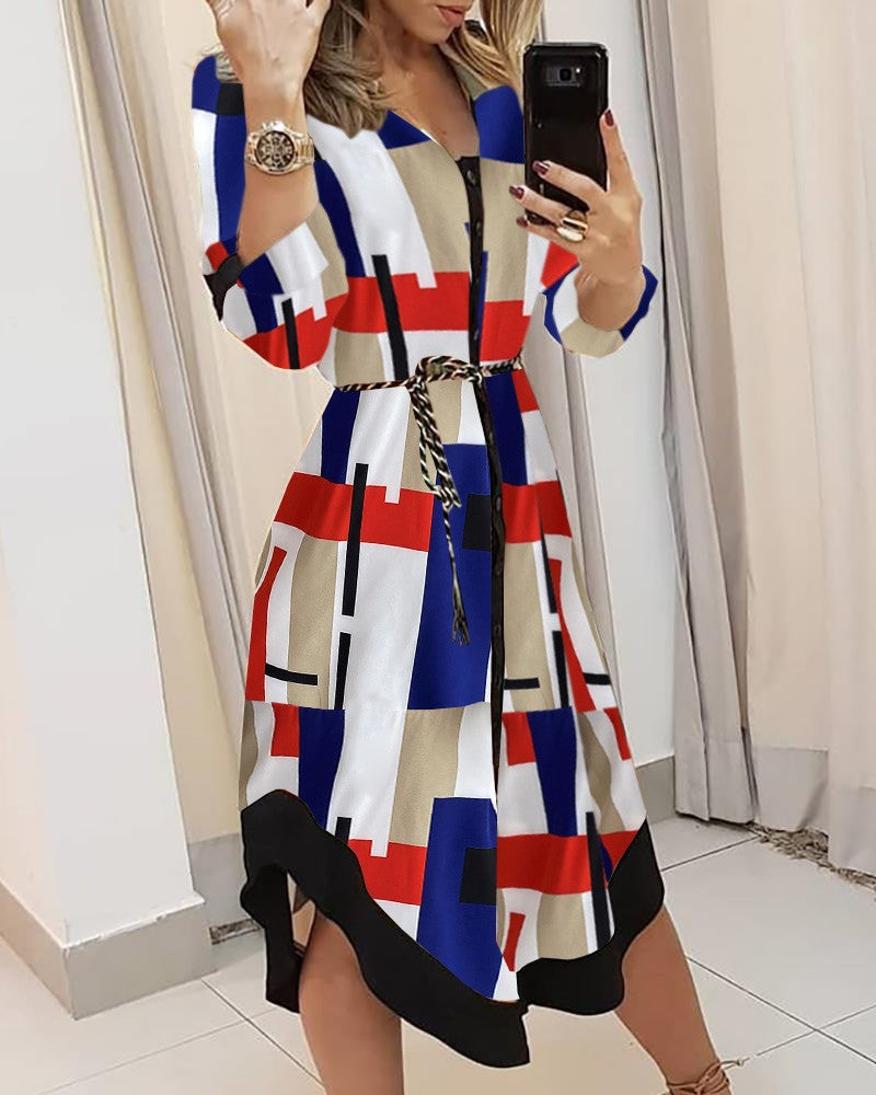 Striped button-up shirt dress for ladies with belt Lune London