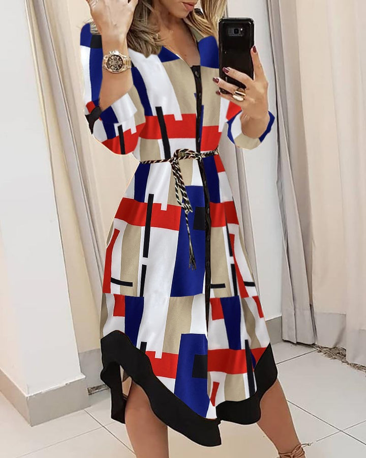 Striped button-up shirt dress for ladies with belt Lune London