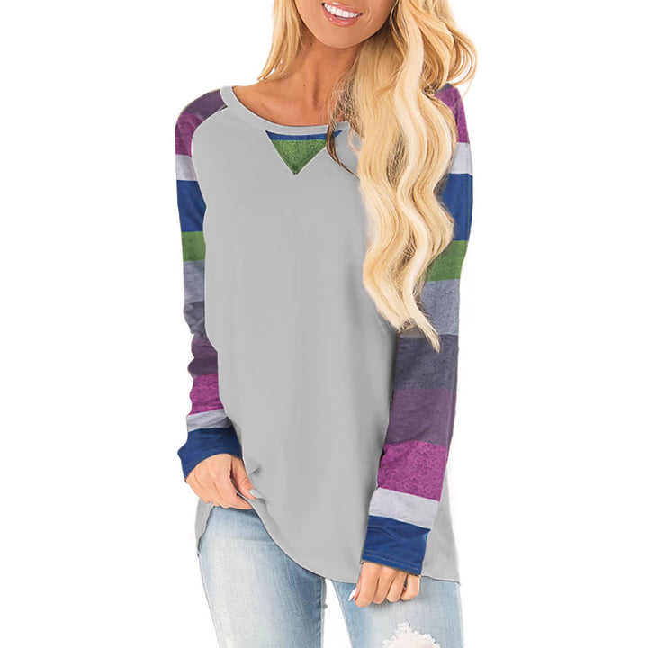 Ladies casual long sleeve T-shirt with colorful patterns and a Chic and Stylish striped design