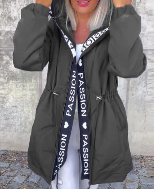 Ladies casual hooded jacket with contrasting inscriptions Lune London