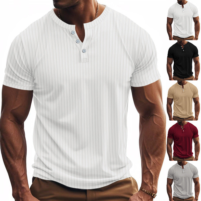 Trendy short sleeve Henley shirt for men with textured design Lune London