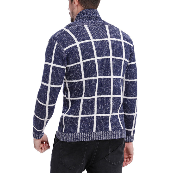 Fashion knitted jacket for men with checkered pattern and stylish lapels Lune London