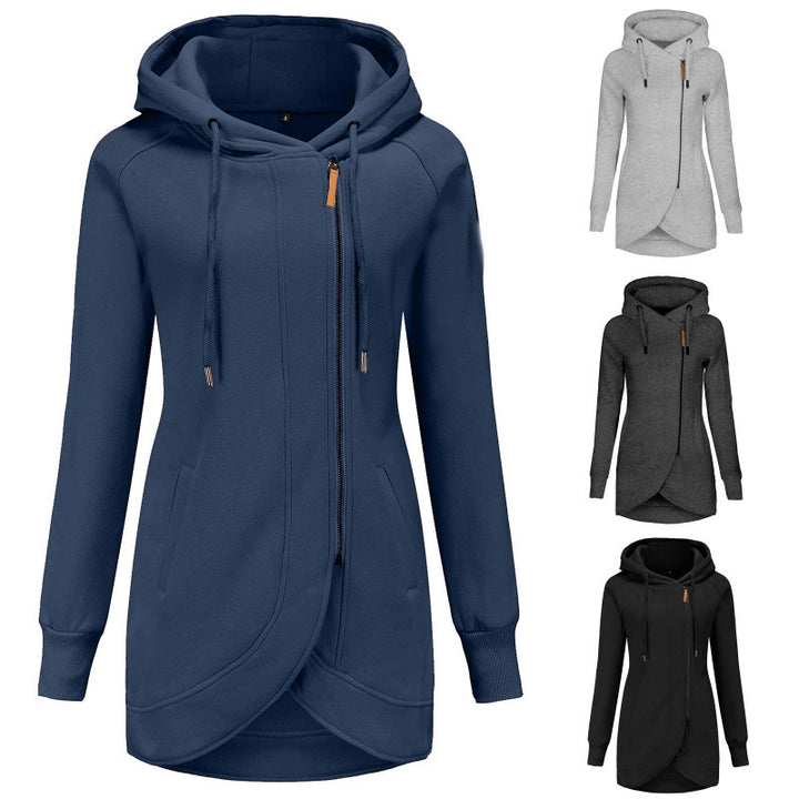 Casual hooded coat for women with asymmetrical cut Lune London