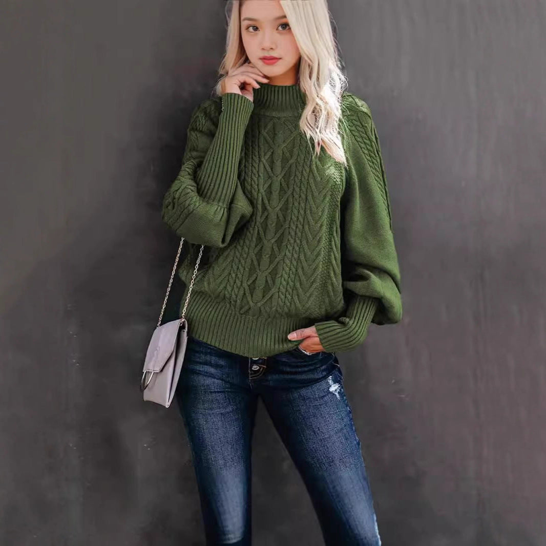 Knitted pullover for women with a high collar and voluminous sleeves Lune London