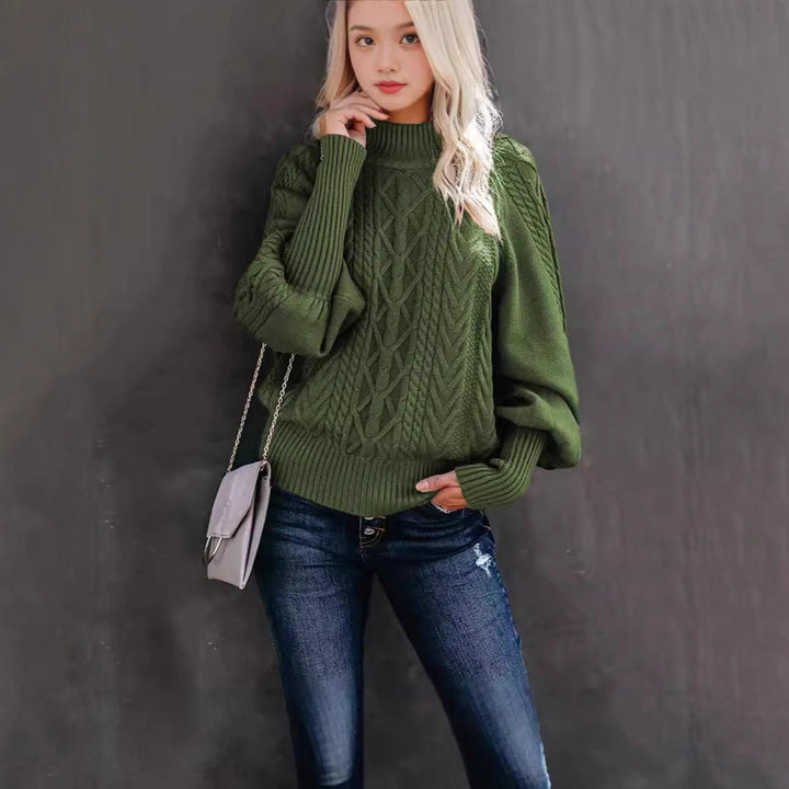 Knitted pullover for women with a high collar and voluminous sleeves Lune London