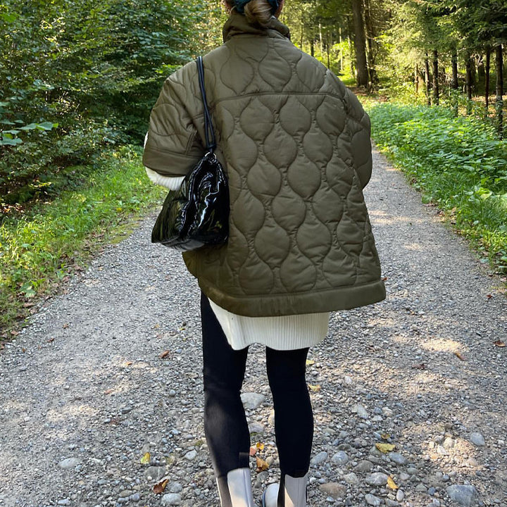 Quilted jacket for women with high collar and practical Italian pockets Lune London