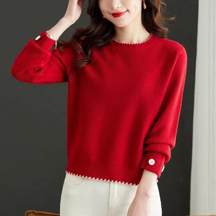Pull en maille élégant pour femmes avec une fine structure côtelée et des boutons à la mode Chic & Stil