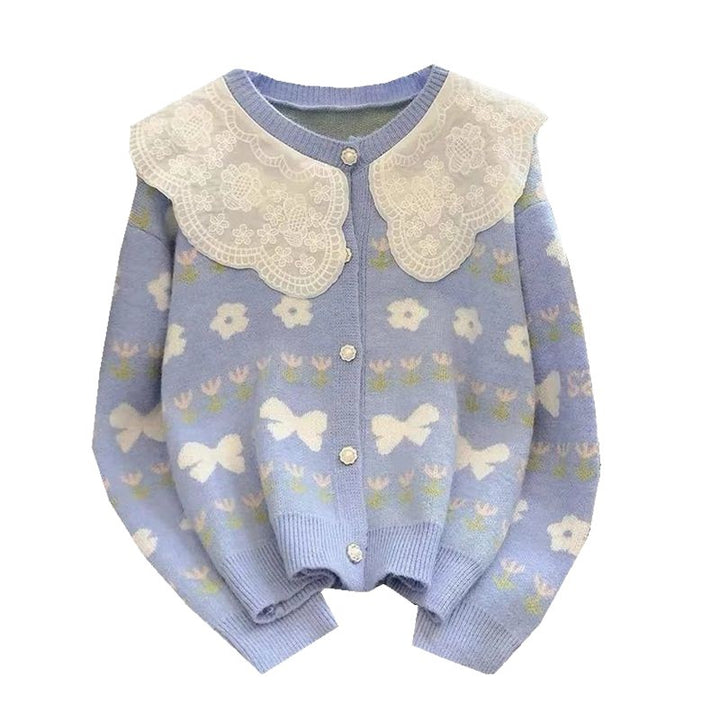 Cardigan femme avec motifs floraux et grand col Chic & Stil