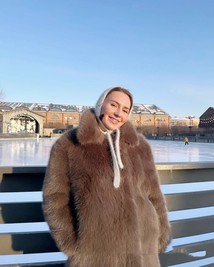 Modern stretch faux fur coat for women Lune London