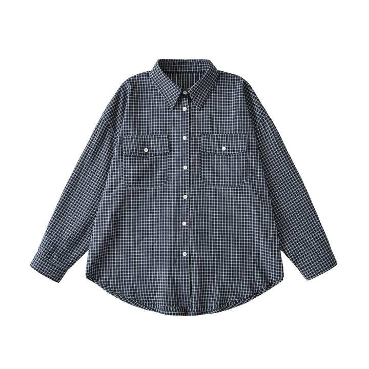 Checkered blouse for women with double breast pockets and classic collar Lune London