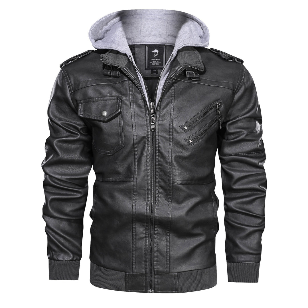 Men's faux leather jacket with removable hood and multifunction pockets Lune London