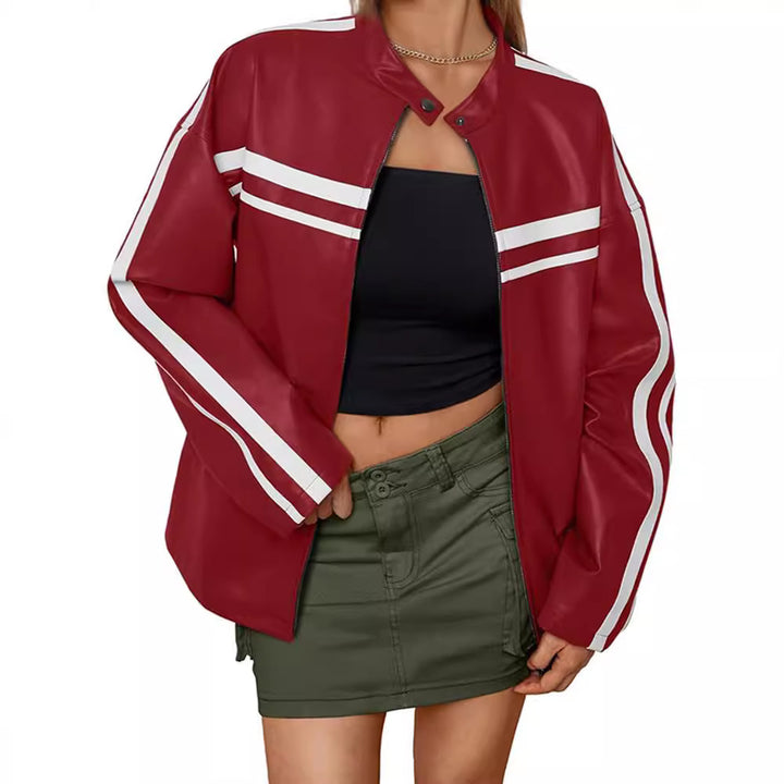 Faux leather jacket for women with sporty stripes Lune London