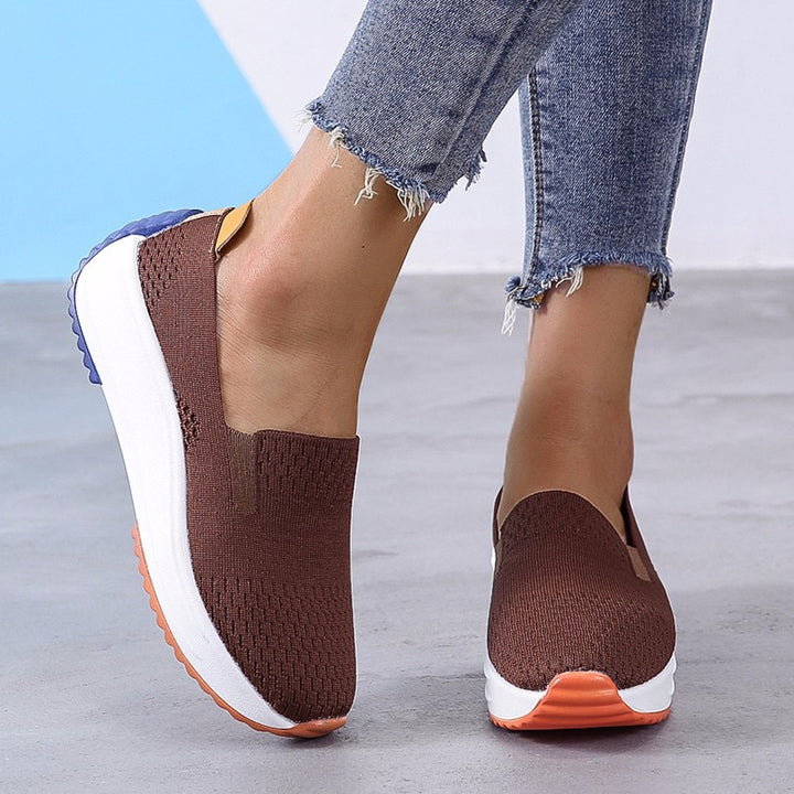 Breathable slip-on sneakers for women with non-slip sole and flexible knit upper Lune London
