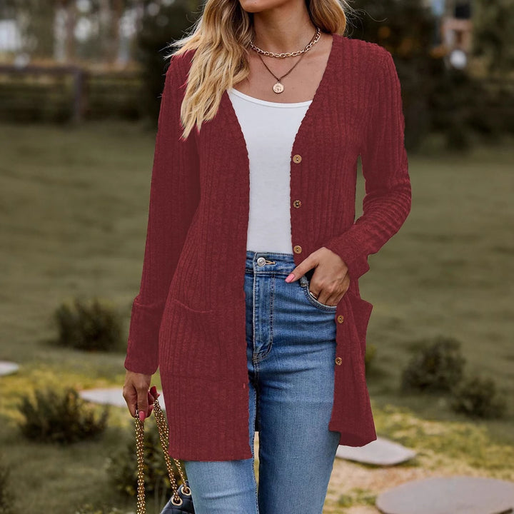 Women's knitted jacket with V-neck and practical pockets Lune London