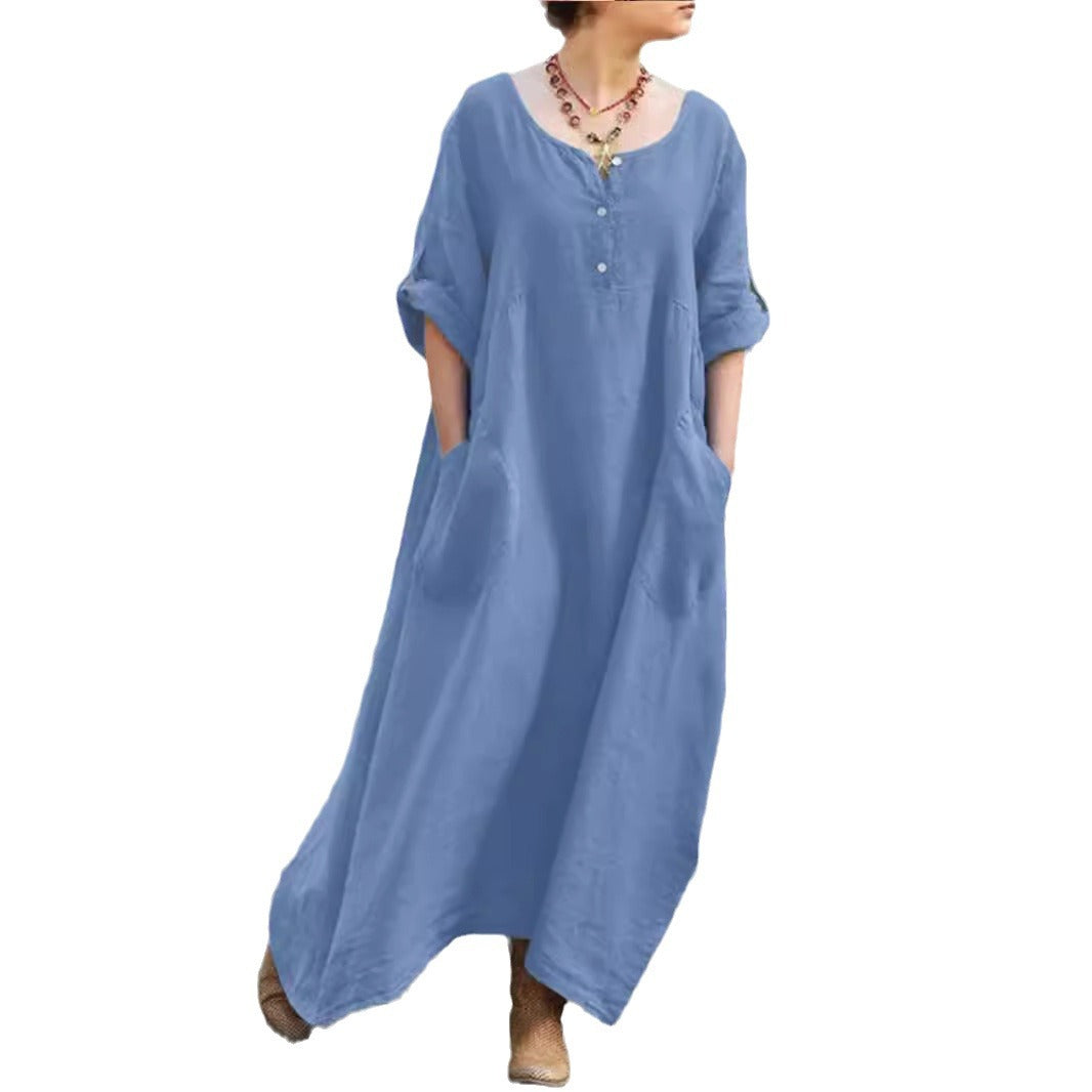 Lune London Airy maxi dress for women with practical side pockets and button details