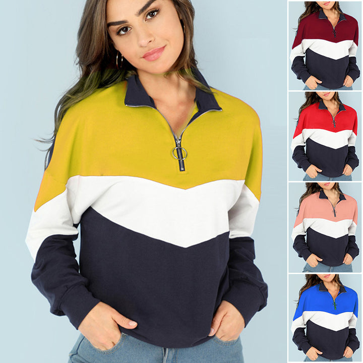 Women's sporty sweatshirt with high collar and contrasting design Chic and Style