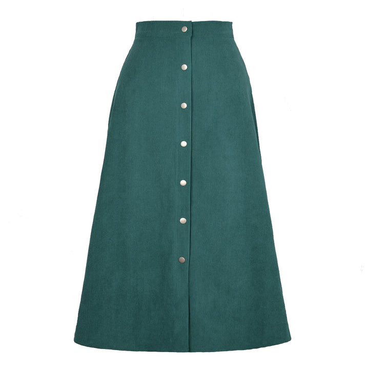 Long corduroy skirt for women with button placket Lune London