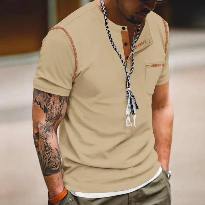 Men's Short Sleeve Henley T-Shirt with Fashionable Accents and a Practical Chest Pocket Lune London