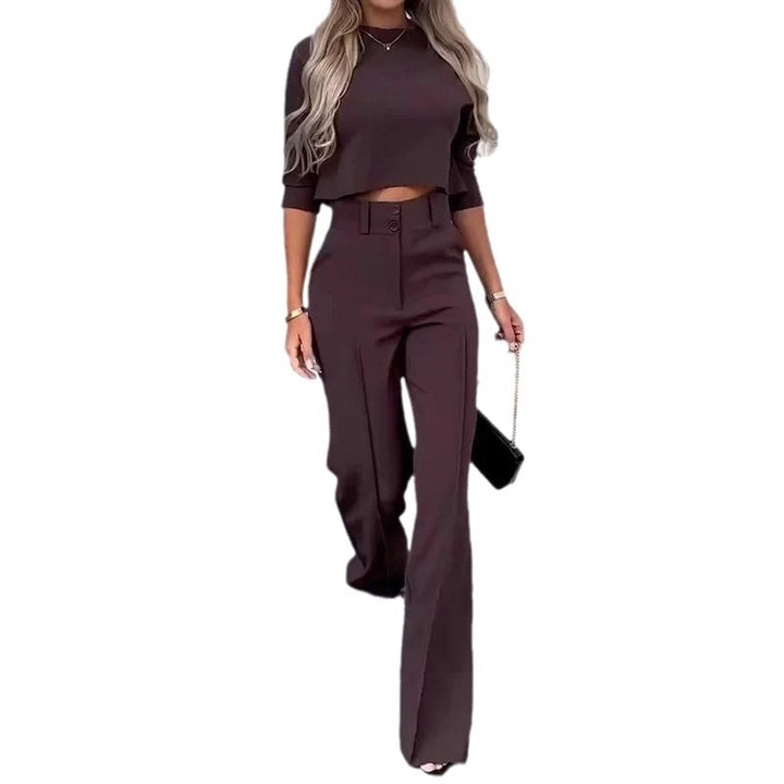 Woman trendy cropped top with elegant palazzo pants Lune London