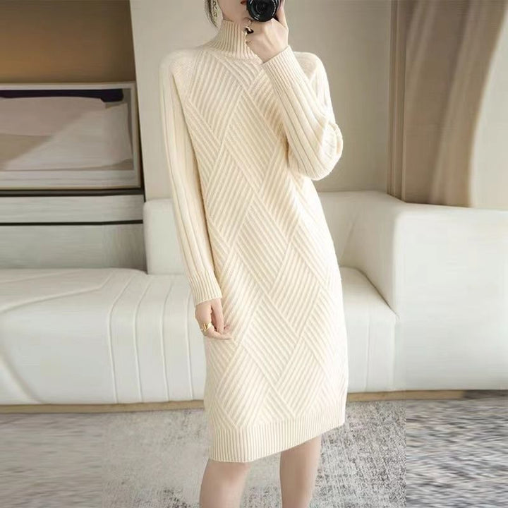 Robe en tricot pour femmes avec col montant et motif côtelé Chic & Stil