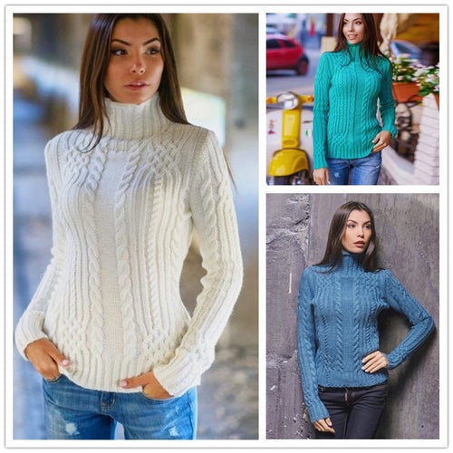 Sweater women with high neck and cable knit pattern Lune London
