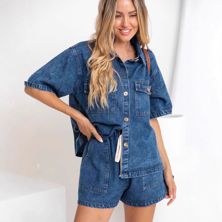 Women's Denim Shirt and Shorts Set in Fashionable Style Lune London