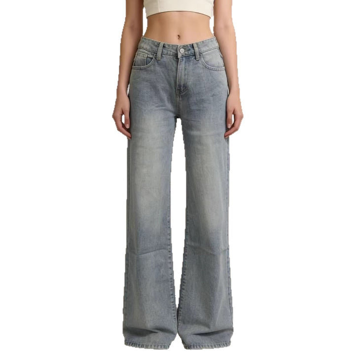 Women wide denim pants with vintage wash and high-waisted waistband Lune London