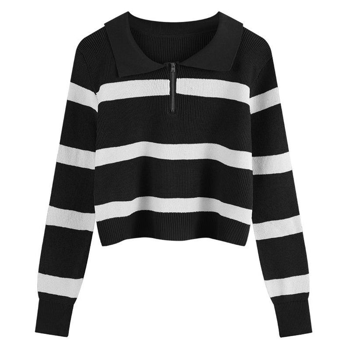 Pull en tricot pour femmes avec zip et motif à rayures Chic & Stil