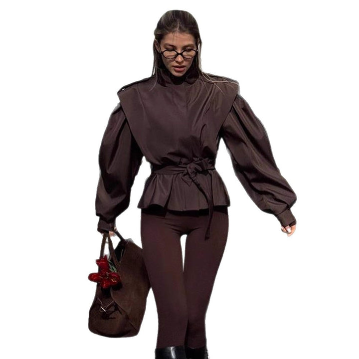 Blouse for women with high collar and elastic belt Lune London