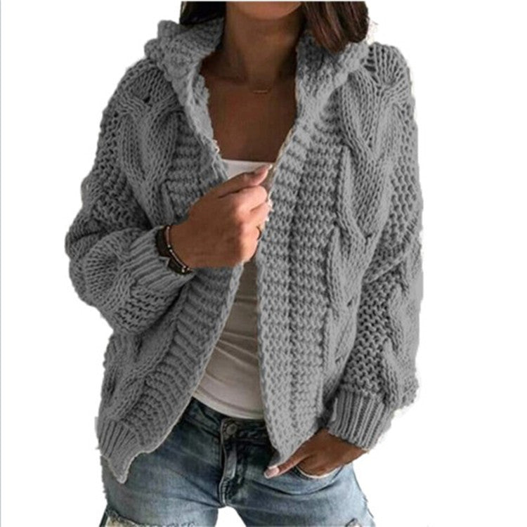 Ladies chunky knit cardigan with open collar and voluminous sleeves Lune London