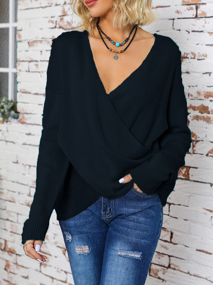 Women's wrap sweater with plunging V-neck and relaxed fit Lune London