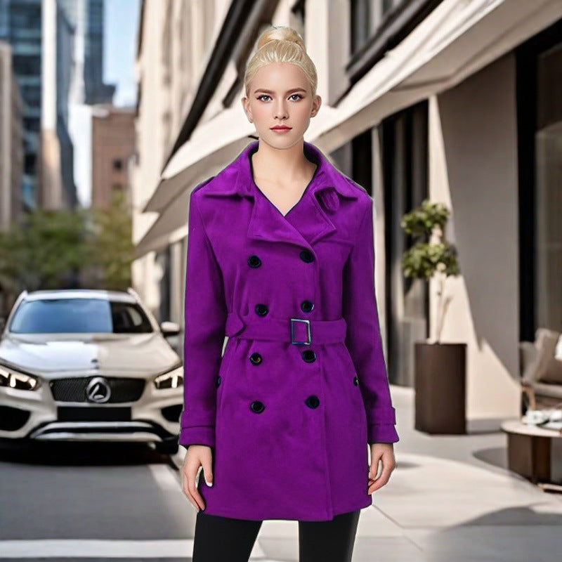Women Elegant Trench Coat with Belt and Contrasting Buttons Lune London