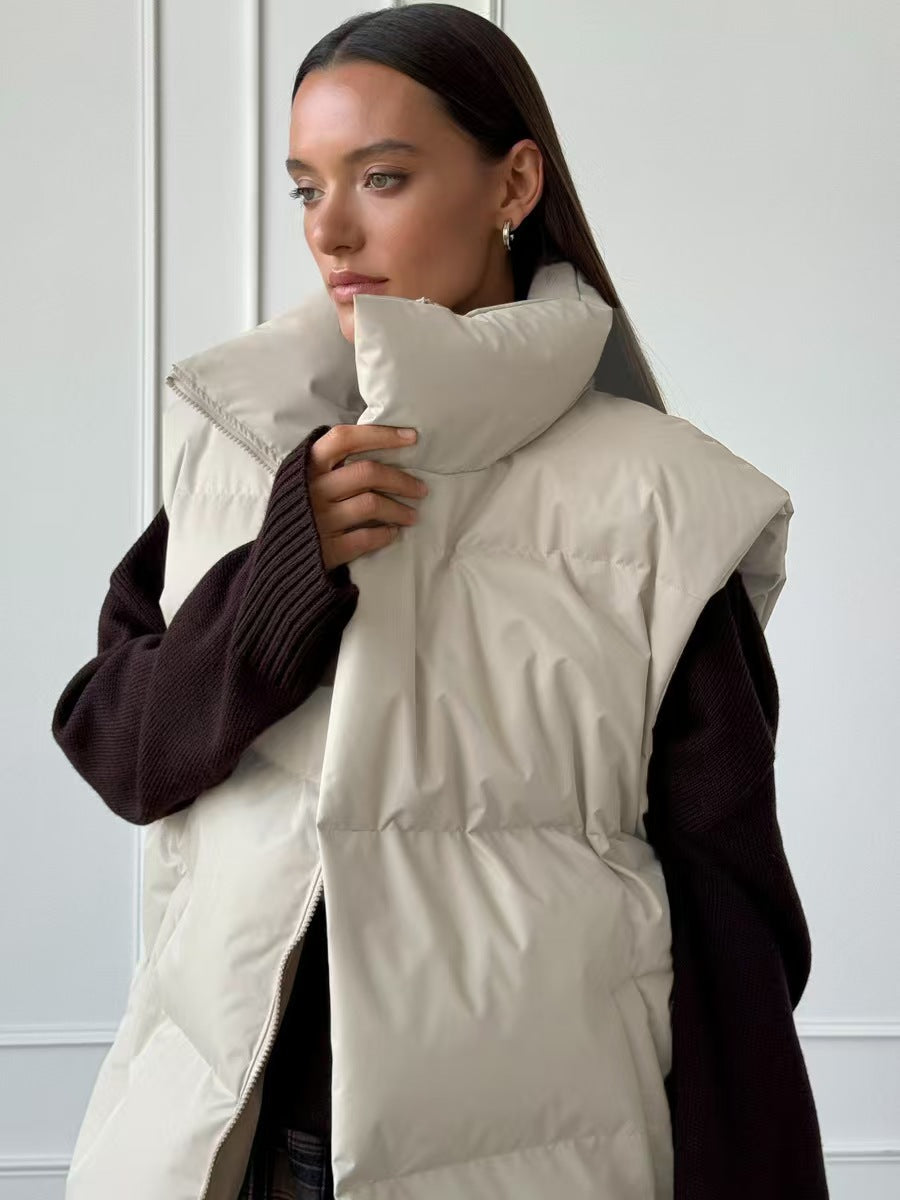 Ladies padded vest with high collar and pockets Lune London