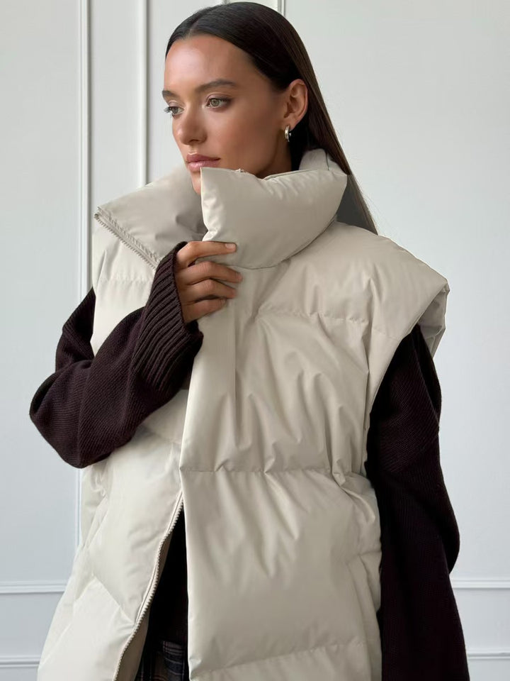 Ladies padded vest with high collar and pockets Lune London