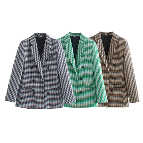 Checked blazer for women with double-breasted Lune London