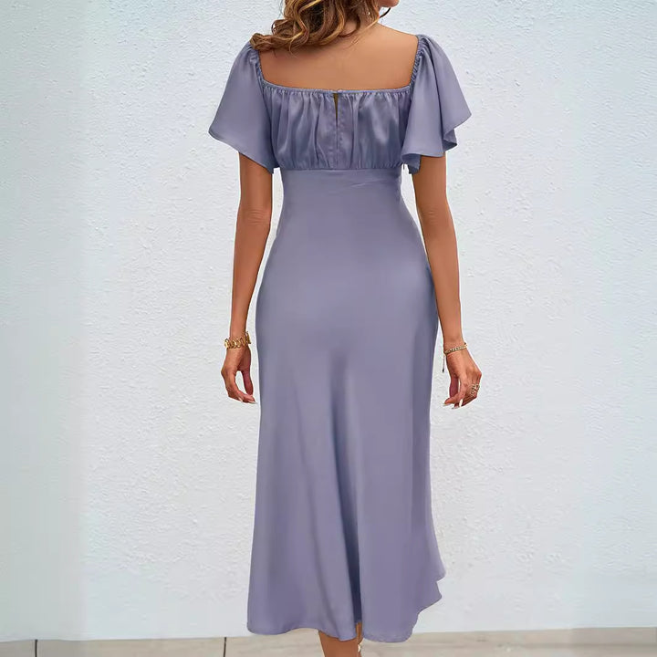 Maxi dress for women with voluminous ruffled sleeves and a side slit Chic & Stil