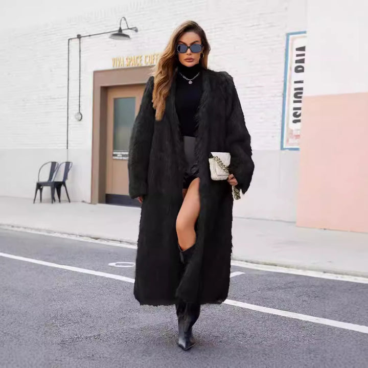 Ladies Long Luxurious Faux Fur Coat with Voluminous Sleeves Lune London