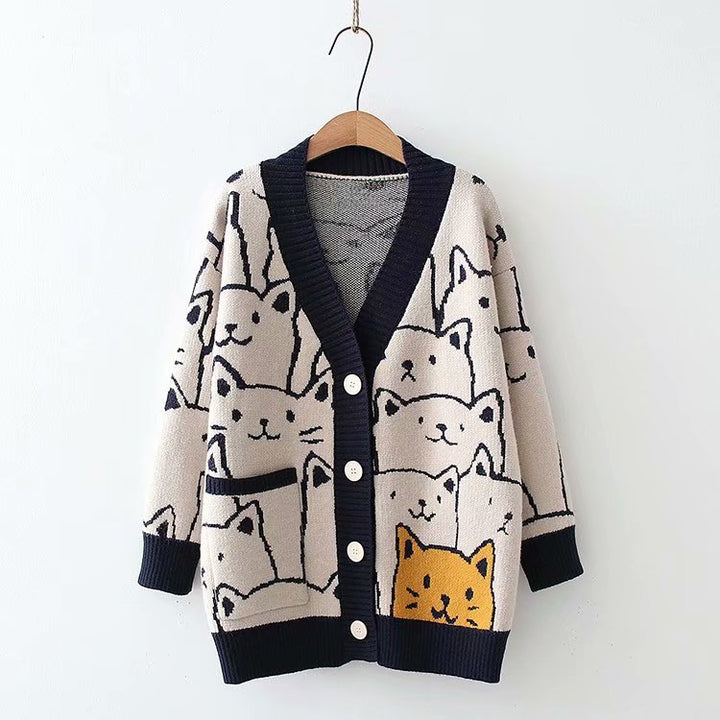 Lune London women's knitted jacket with cat pattern