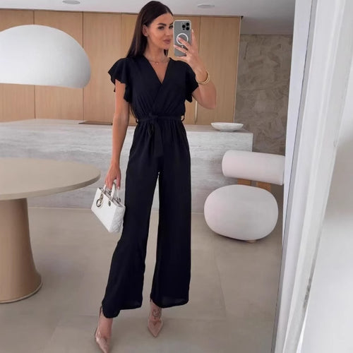 Ladies Elegant Jumpsuit with Gathered Neckline Lune London