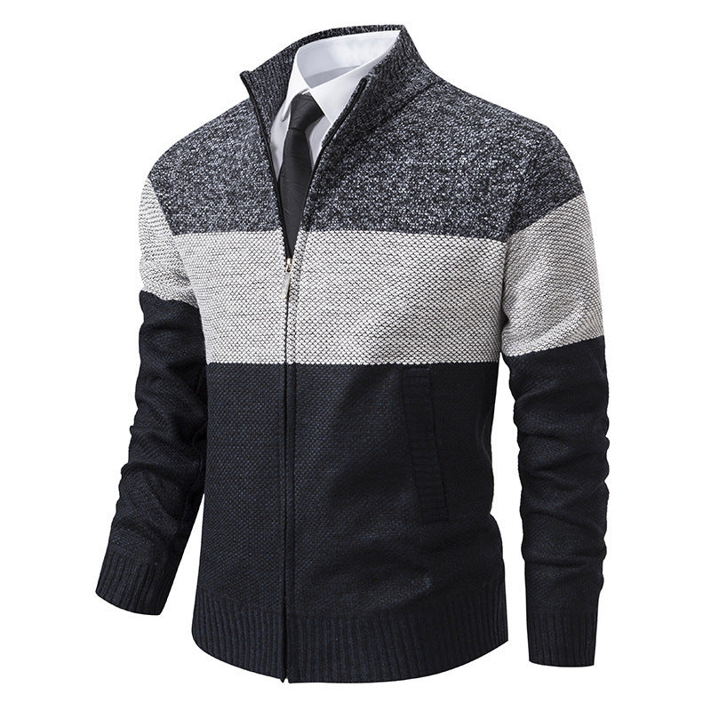 Fashionable knit jacket for men with textured color block design Lune London