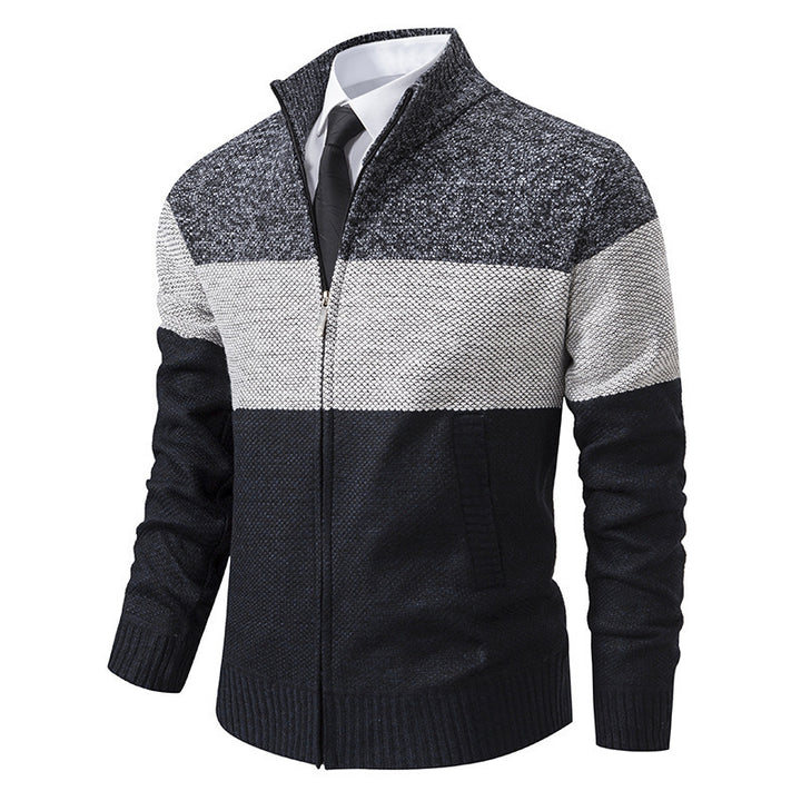 Fashionable knit jacket for men with textured color block design Lune London