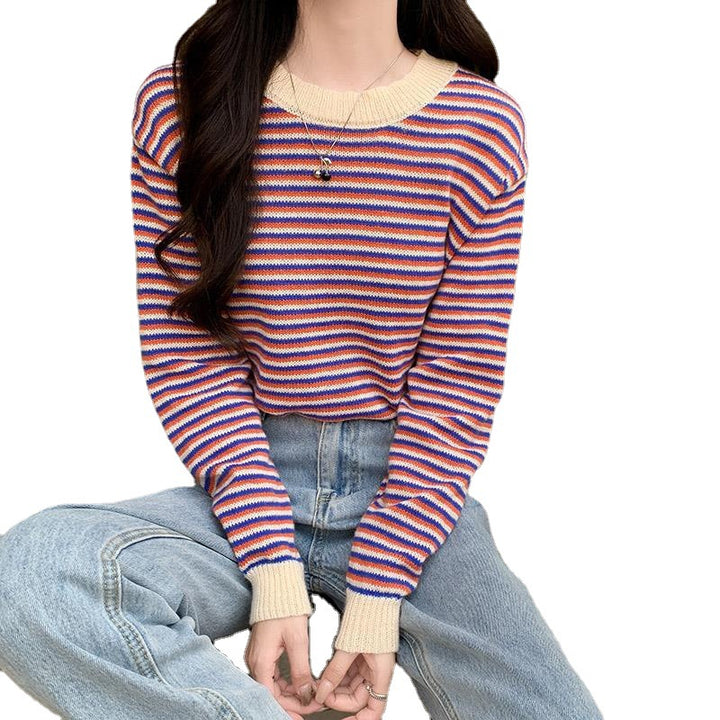 Ladies casual striped sweater with stylish ruffle trim Chic & Stil