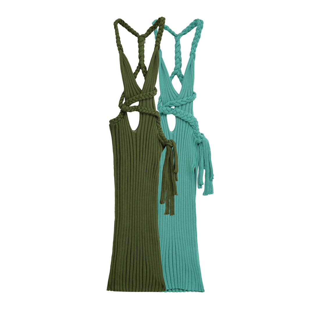 Maxi dress for women with woven detail on the back and elastic waist Lune London