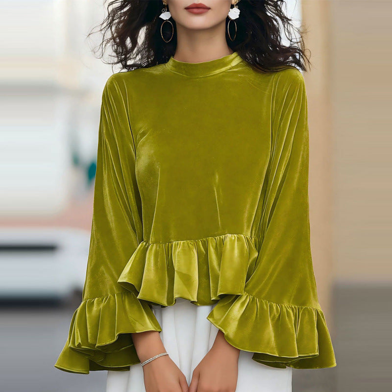 Women's Flowing Top with Ruffle Details and Long Sleeves Lune London