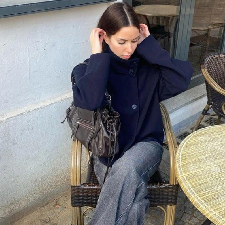 Modern and practical short jacket for women with high collar Lune London