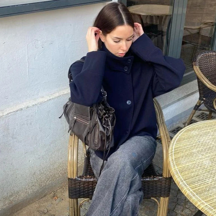 Modern and practical short jacket for women with high collar Lune London