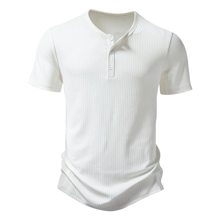 Men's Stylish Short Sleeve Henley Shirt with Textured Design and Two Button Details Lune London