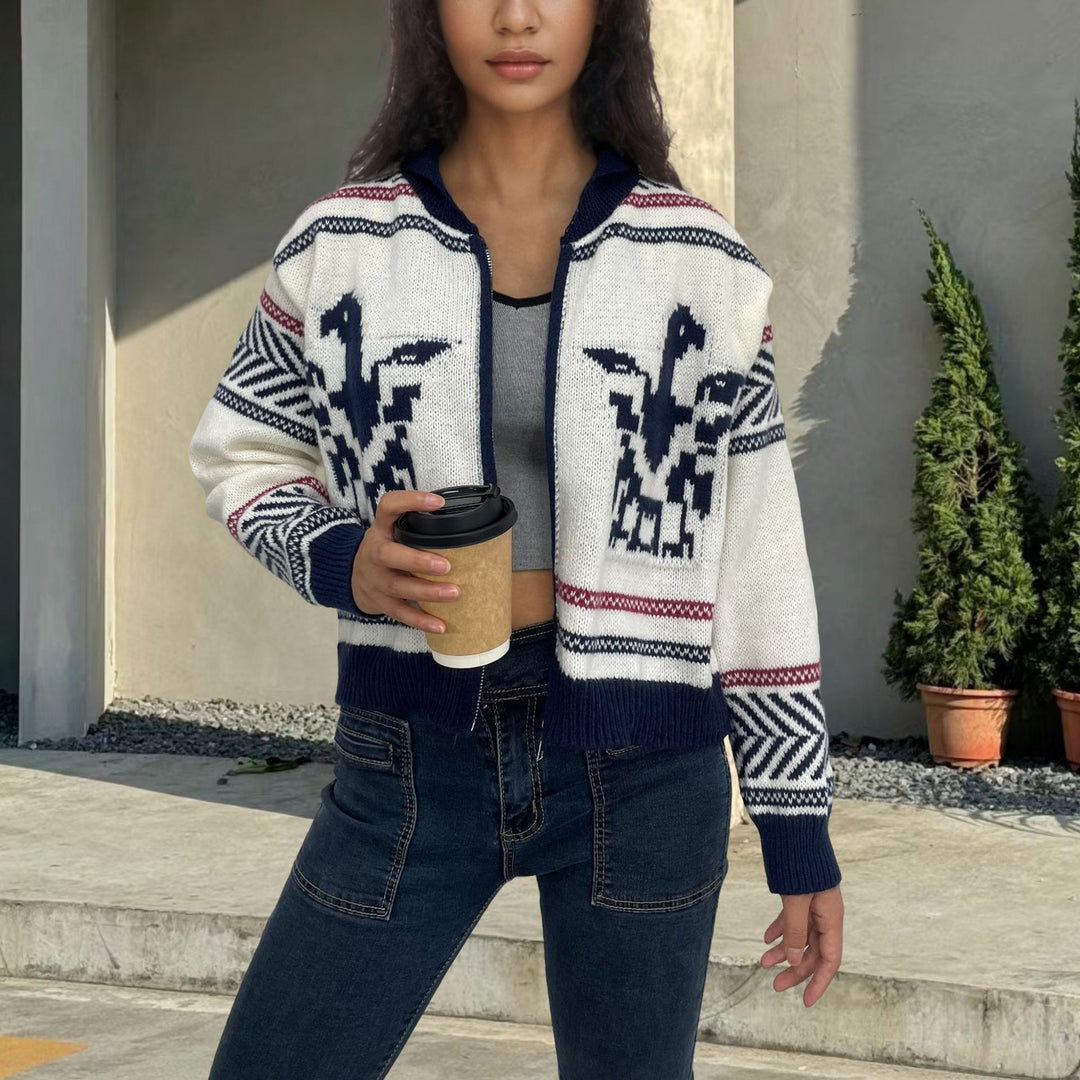 Ladies trendy knitted cardigan with contrasting patterns Lune London