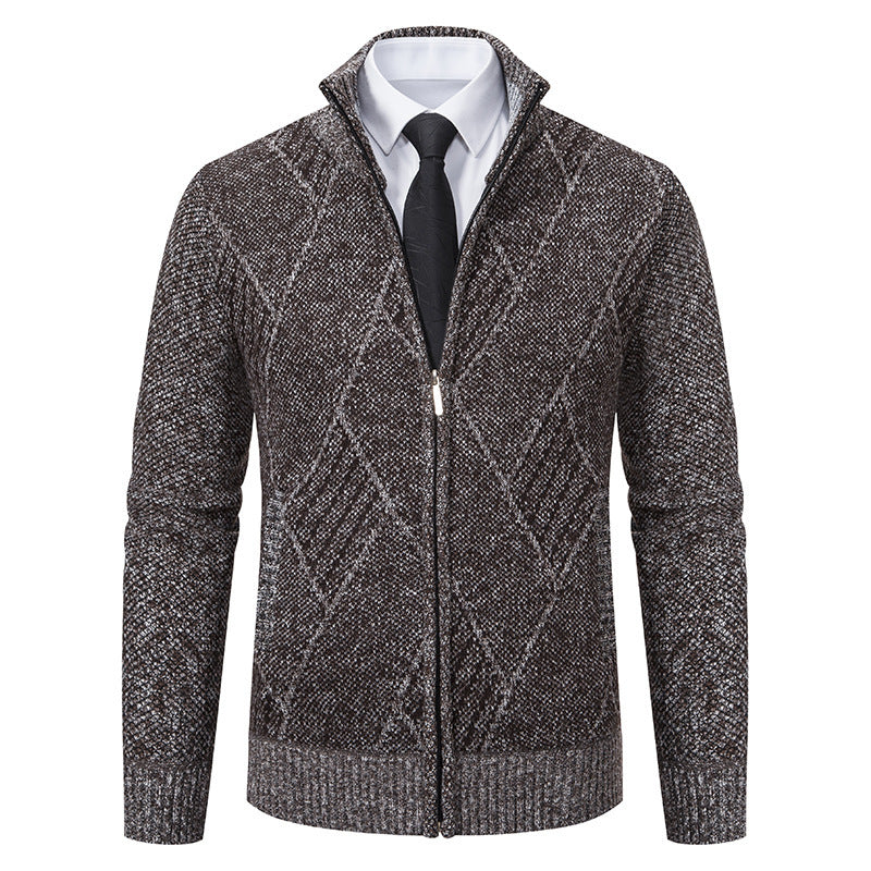 Men's knit jacket with high collar and elegant cable pattern Lune London